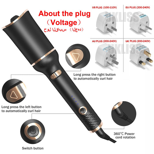 Automatic Curling Iron Air Curling Flat Iron Magic Wand Wave Styling Automatic Rotating Curling Wand Salon Styling - MAGM Enterprises LLC