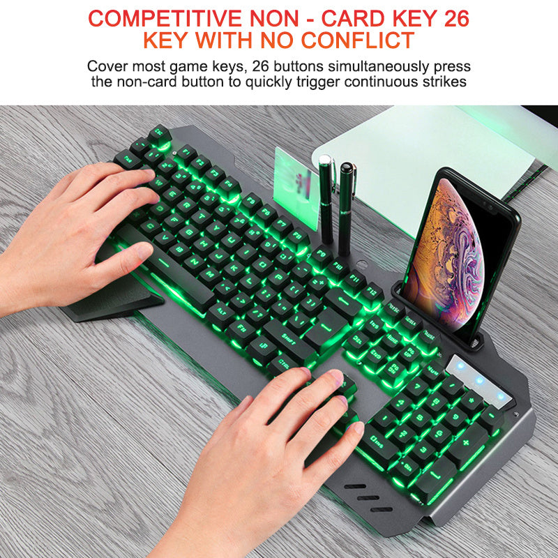 ErgonomicWired Gaming Keyboard with RGB Backlight Phone Holder - MAGM Enterprises LLC