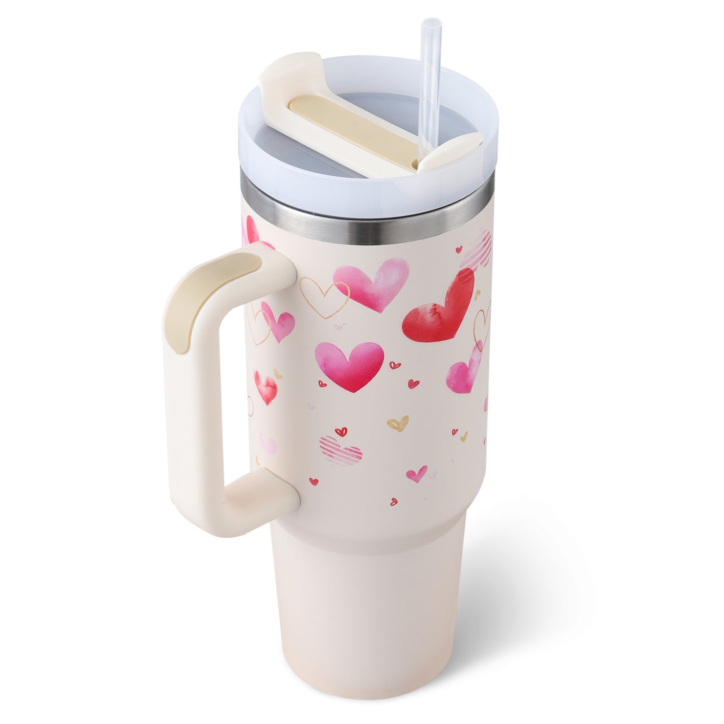 40 Oz Tumbler With Handle Straw Insulated, Stainless Steel Spill Proof Vacuum Coffee Cup Tumbler With Lid Tapered Mug Gifts For Valentine Lover Suitable For Car Gym Office Travel - Mag Max Mart