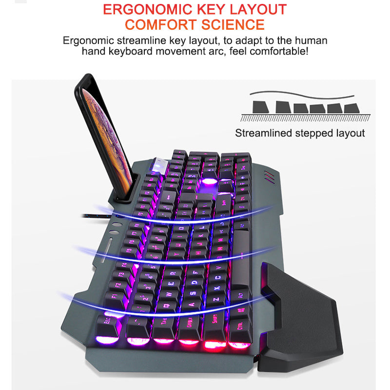 ErgonomicWired Gaming Keyboard with RGB Backlight Phone Holder - MAGM Enterprises LLC