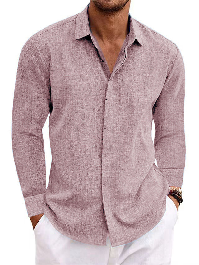 Long Sleeve T-shirt Undershirt Solid Color Long Sleeve Cotton Linen Shirt Men - Mag Max Mart