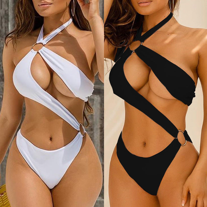 One-piece Three-color Hollow Metal Ring Strap Bikini Swimsuit - MAGM Enterprises LLC