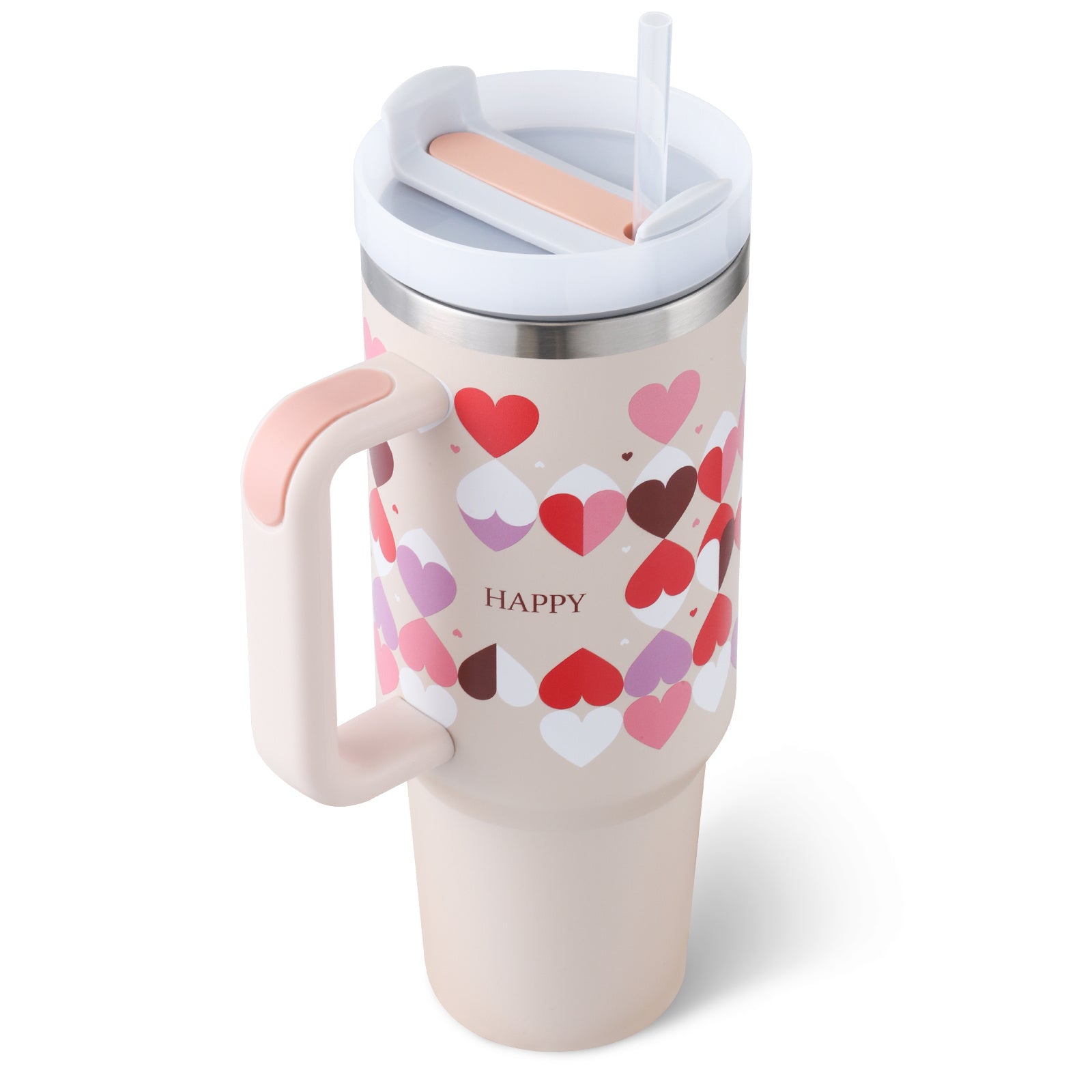 40 Oz Tumbler With Handle Straw Insulated, Stainless Steel Spill Proof Vacuum Coffee Cup Tumbler With Lid Tapered Mug Gifts For Valentine Lover Suitable For Car Gym Office Travel - Mag Max Mart