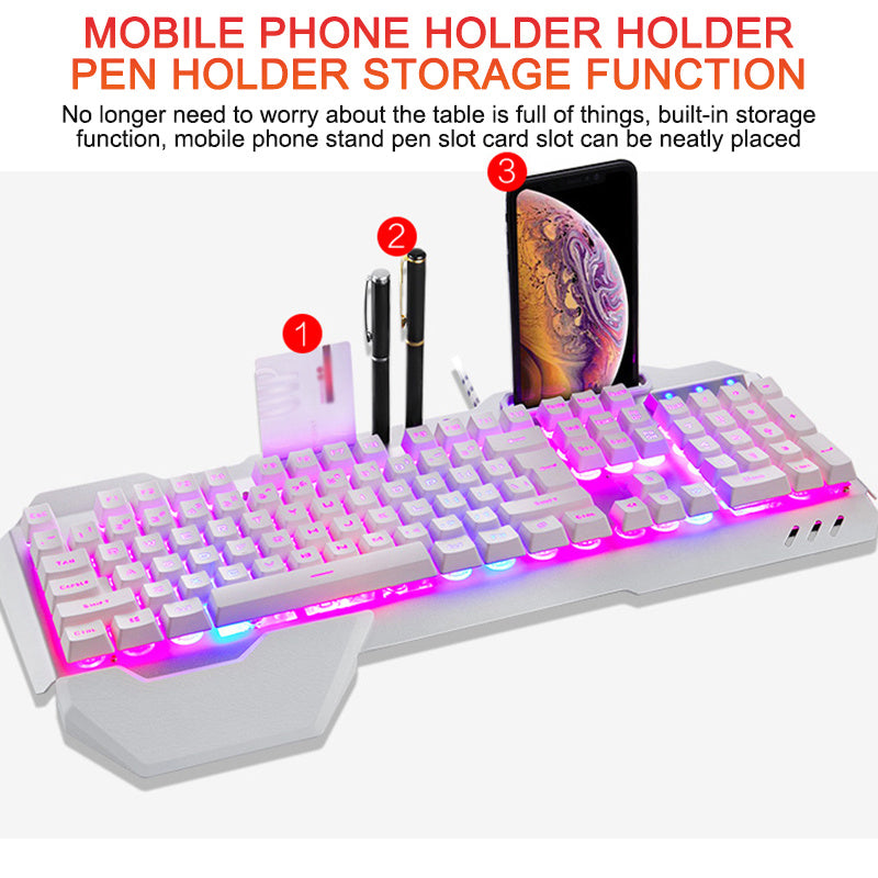 ErgonomicWired Gaming Keyboard with RGB Backlight Phone Holder - MAGM Enterprises LLC