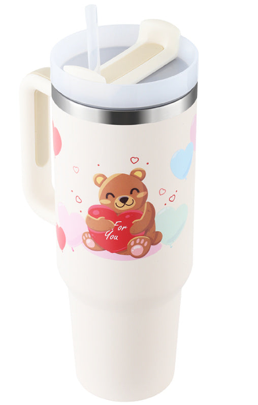 40 Oz Tumbler With Handle Straw Insulated, Stainless Steel Spill Proof Vacuum Coffee Cup Tumbler With Lid Tapered Mug Gifts For Valentine Lover Suitable For Car Gym Office Travel - Mag Max Mart