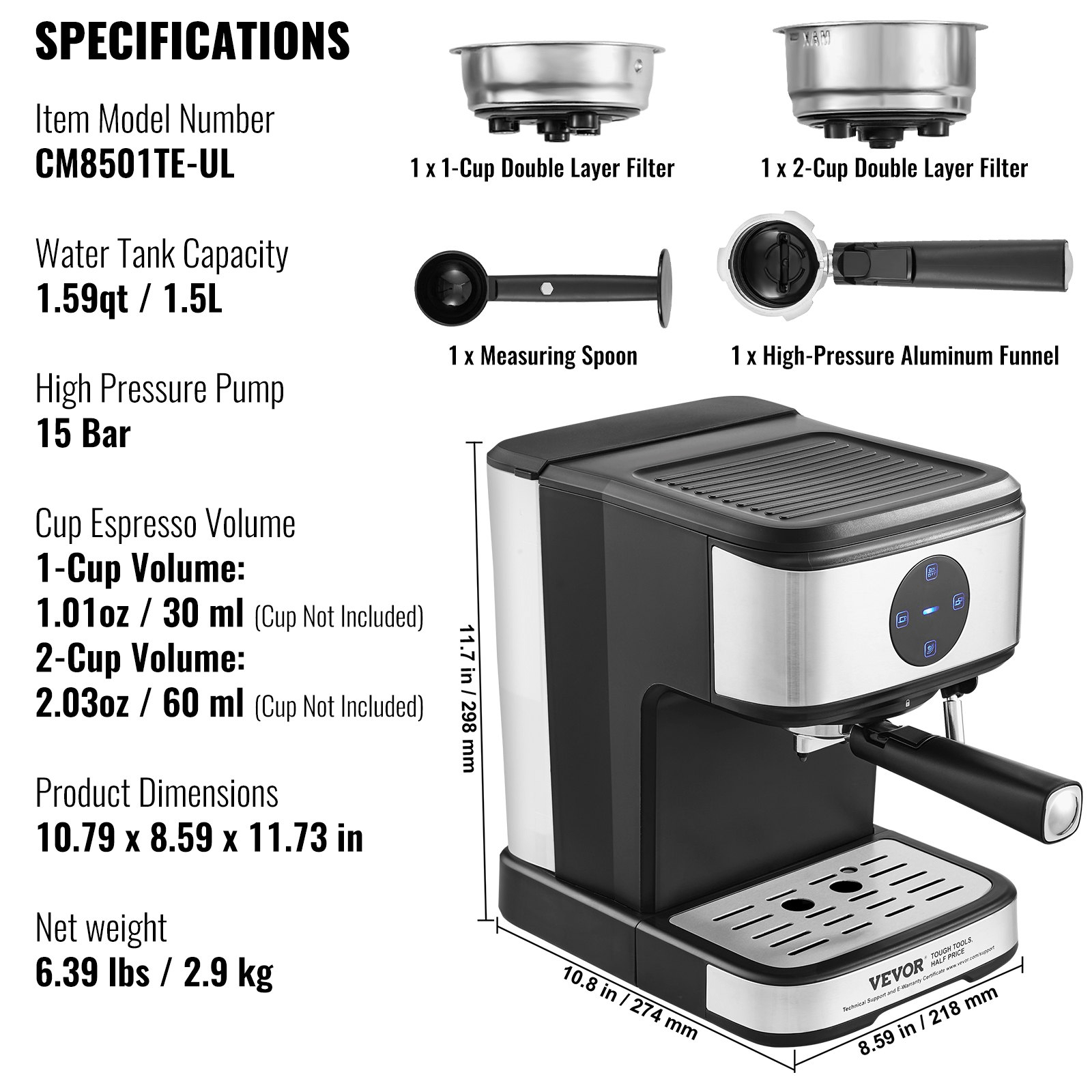 VEVOR Espresso Machine, 15 Bar Coffee and Espresso Maker with Milk - MAGM Enterprises LLC