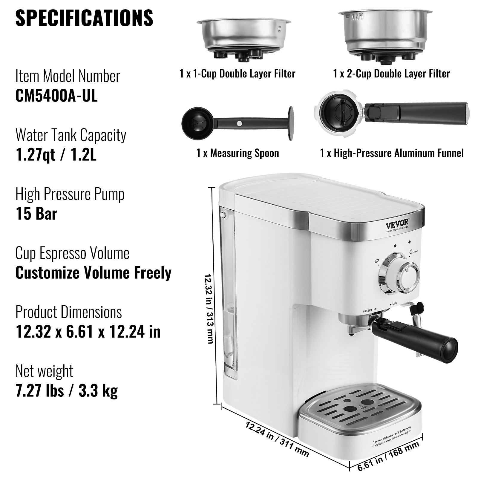 VEVOR Espresso Coffee Machine, 15Bar Semi-Automatic Espresso Maker - MAGM Enterprises LLC