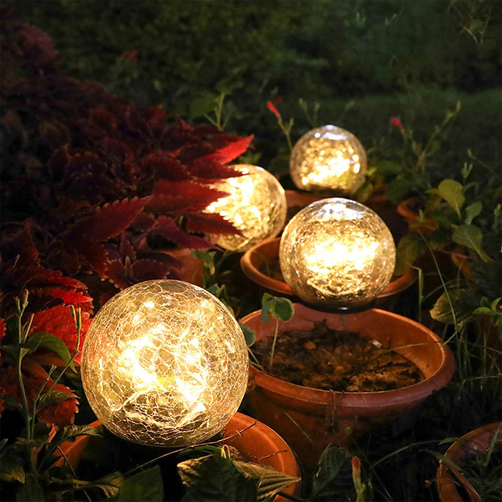 2Pcs Solar Lights Outdoor Garden Decor Cracked Glass Ball Warm Lights - Mag Max Mart