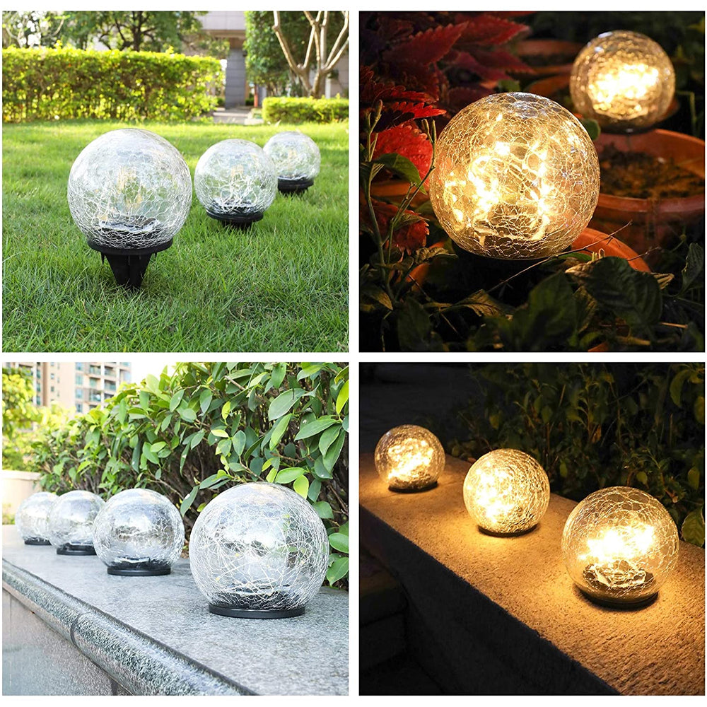 2Pcs Solar Lights Outdoor Garden Decor Cracked Glass Ball Warm Lights - Mag Max Mart