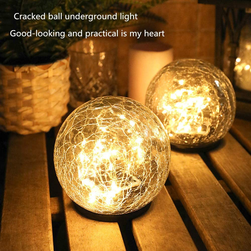 2Pcs Solar Lights Outdoor Garden Decor Cracked Glass Ball Warm Lights - Mag Max Mart