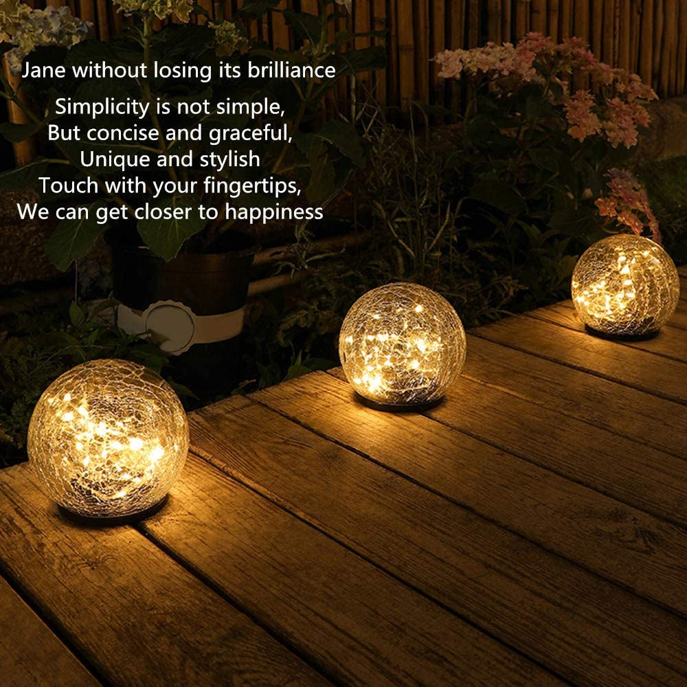 2Pcs Solar Lights Outdoor Garden Decor Cracked Glass Ball Warm Lights - Mag Max Mart