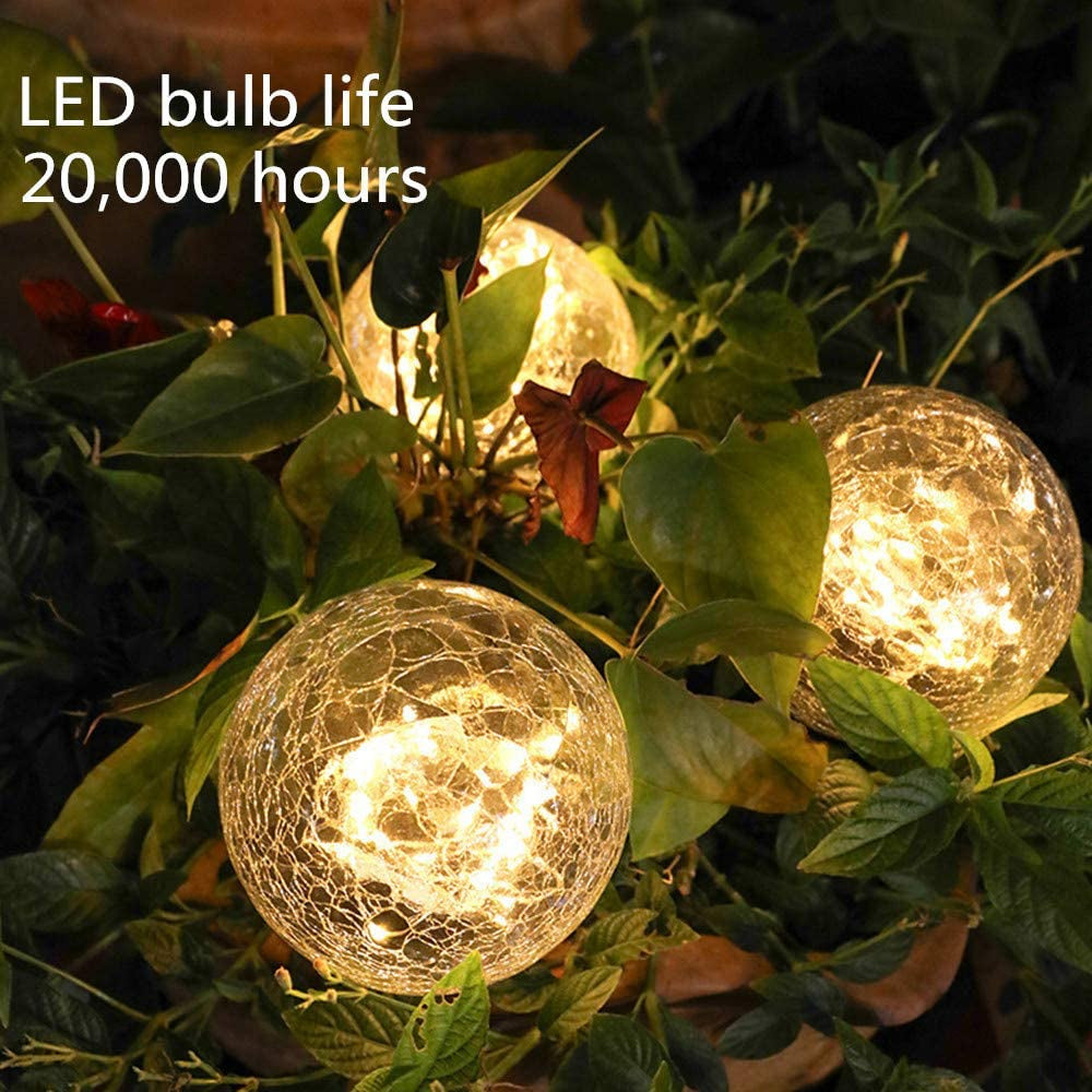 2Pcs Solar Lights Outdoor Garden Decor Cracked Glass Ball Warm Lights - Mag Max Mart