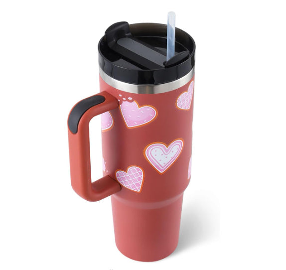 40 Oz Tumbler With Handle Straw Insulated, Stainless Steel Spill Proof Vacuum Coffee Cup Tumbler With Lid Tapered Mug Gifts For Valentine Lover Suitable For Car Gym Office Travel - Mag Max Mart