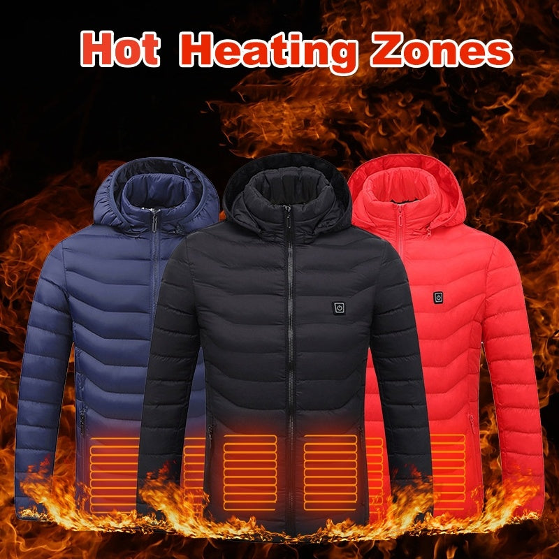 Men Heated Puffer Jacket Electric Heating Coat Insulated Hood Windbreaker 9Heat Zones - Mag Max Mart