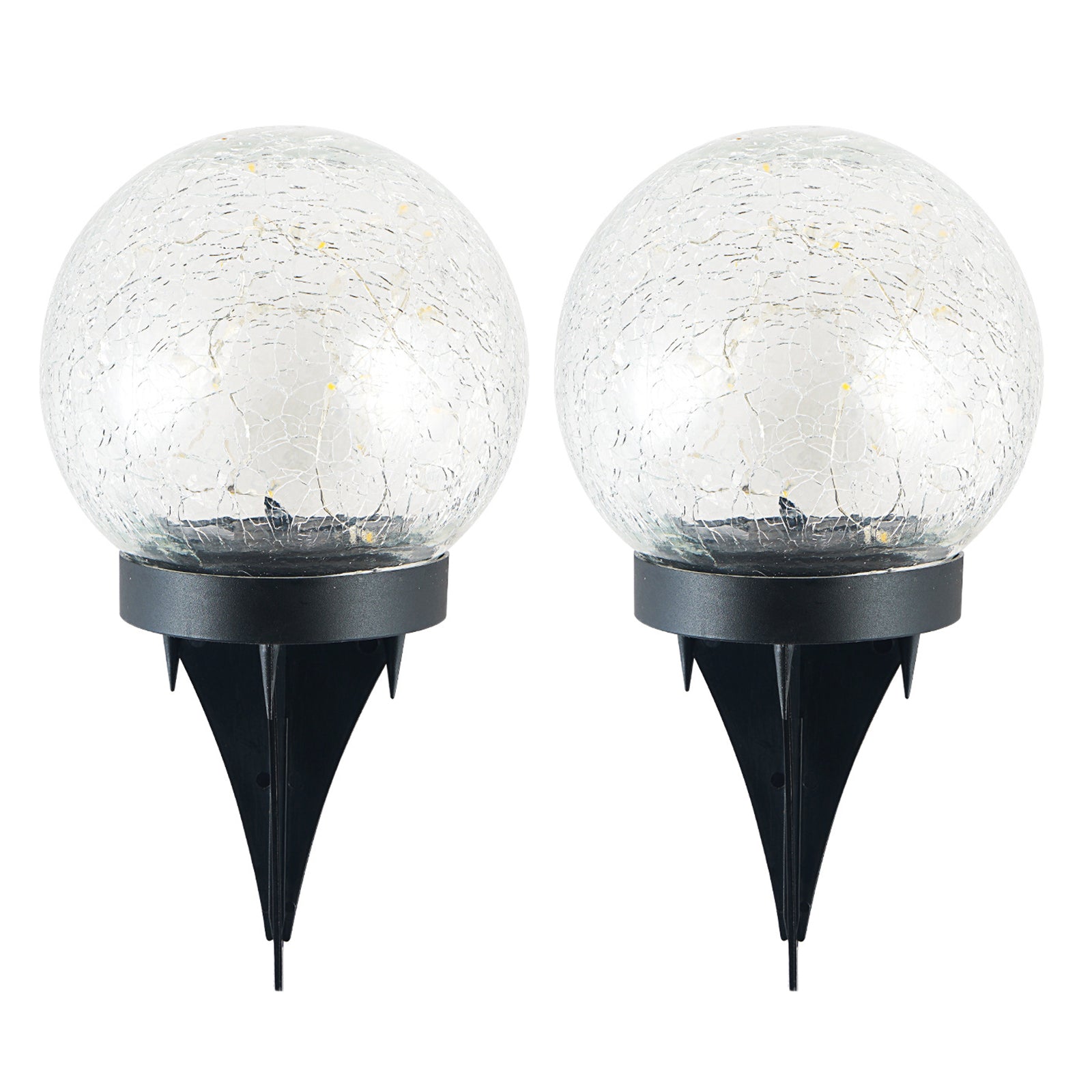 2Pcs Solar Lights Outdoor Garden Decor Cracked Glass Ball Warm Lights - Mag Max Mart