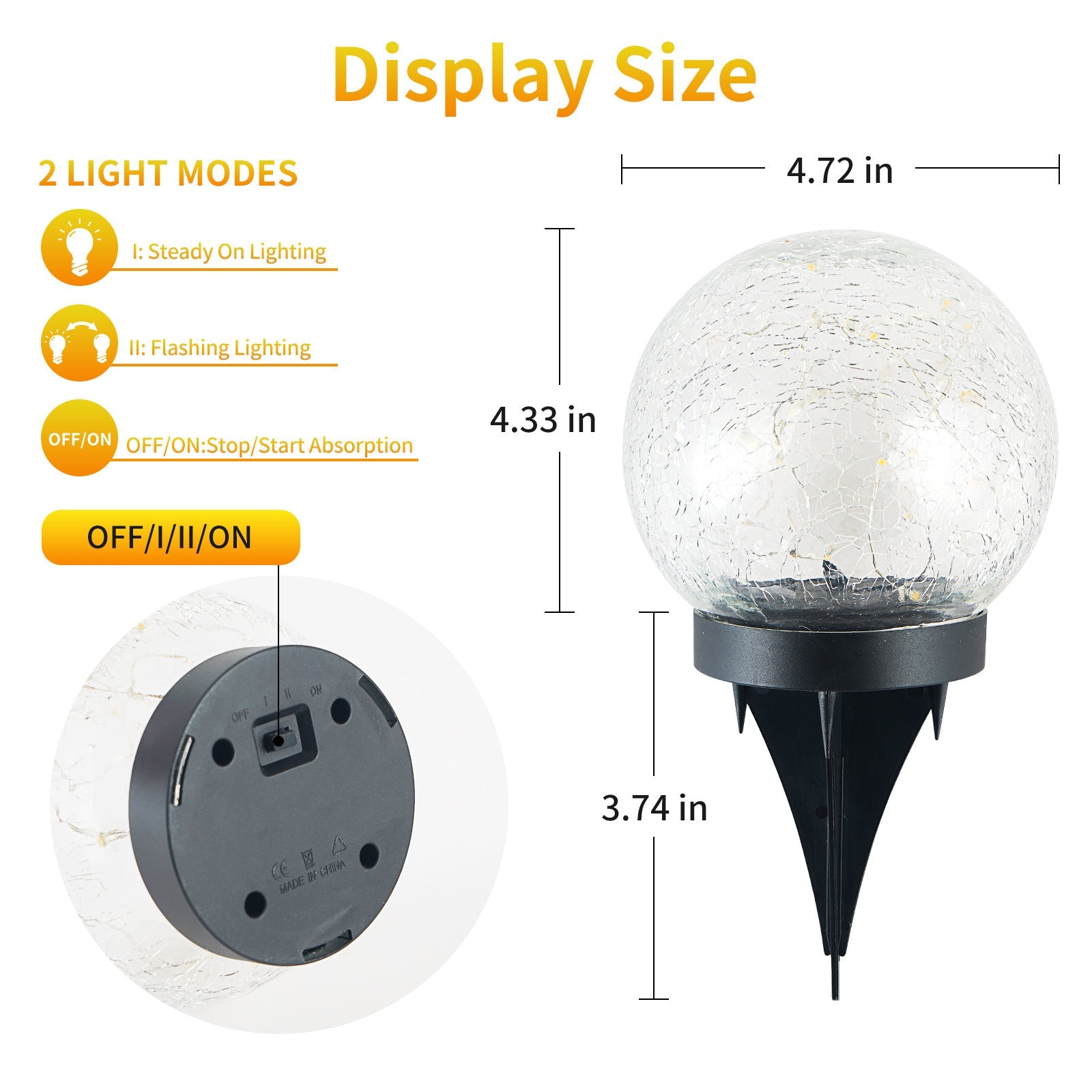 2Pcs Solar Lights Outdoor Garden Decor Cracked Glass Ball Warm Lights - Mag Max Mart