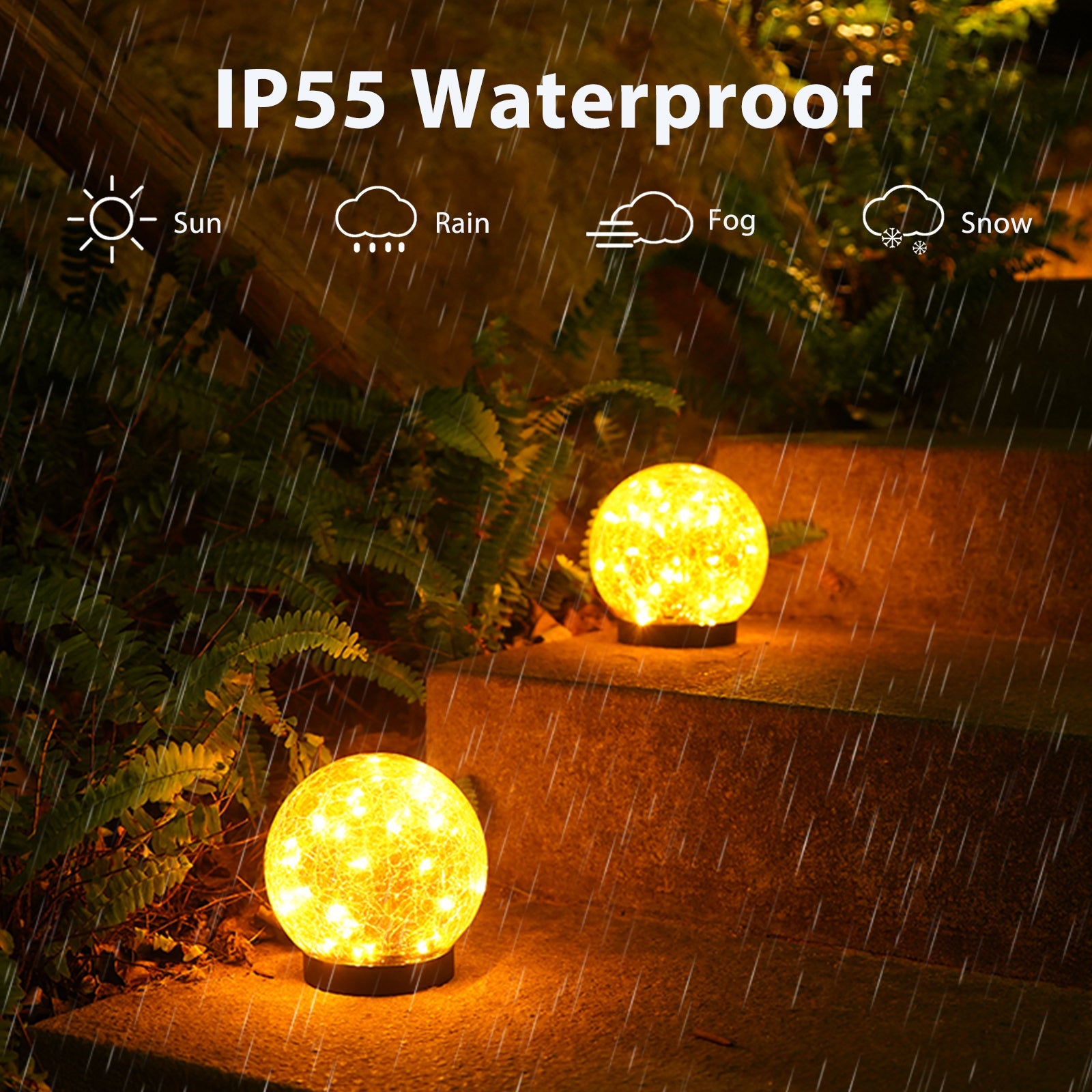 2Pcs Solar Lights Outdoor Garden Decor Cracked Glass Ball Warm Lights - Mag Max Mart