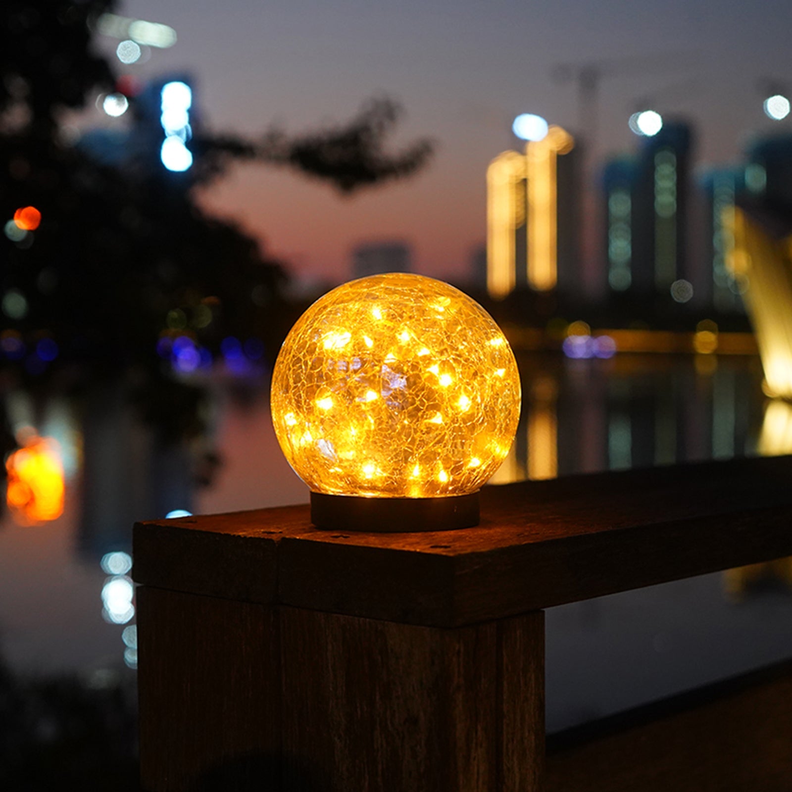 2Pcs Solar Lights Outdoor Garden Decor Cracked Glass Ball Warm Lights - Mag Max Mart