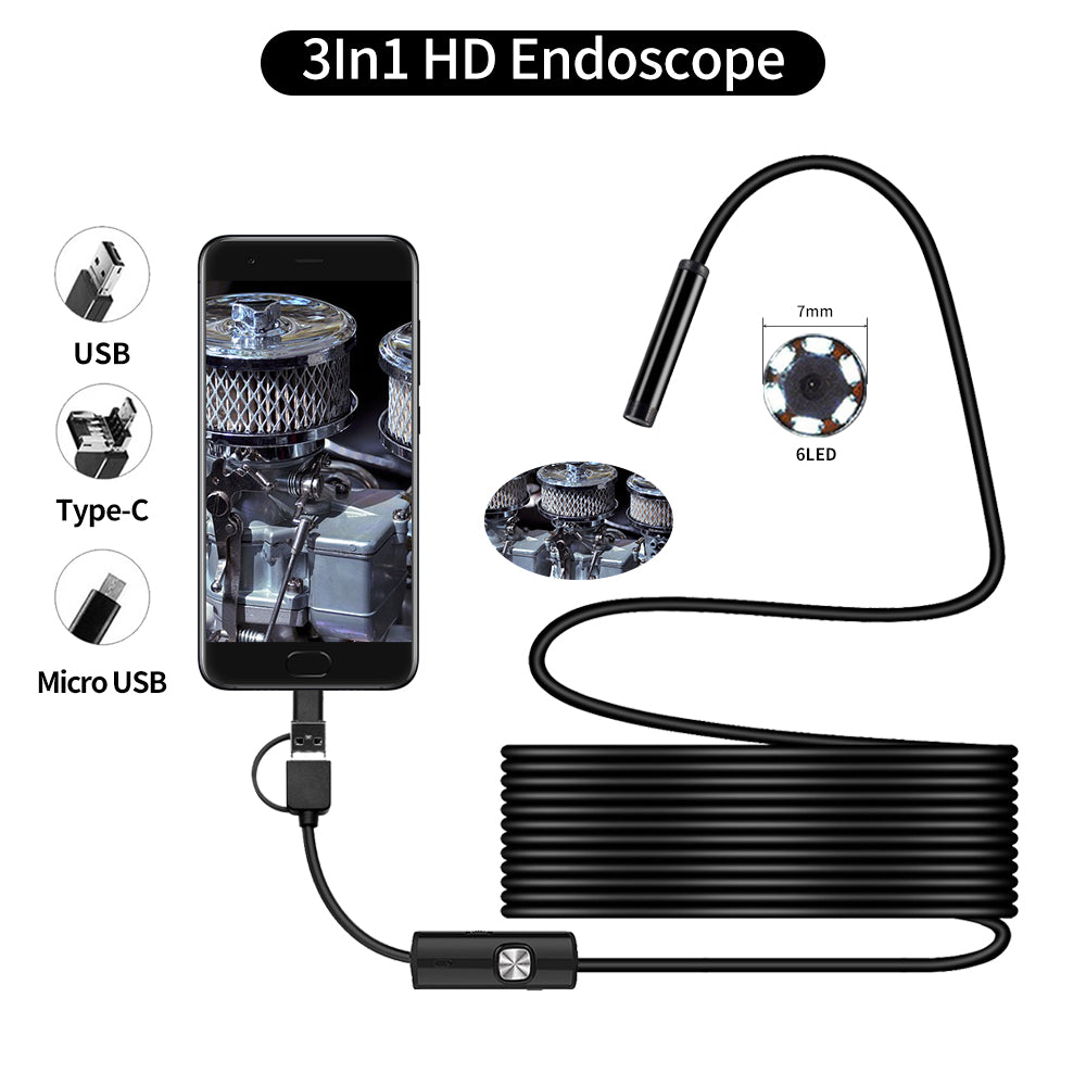 Endoscope 3 In 1 USB Micro USB Type-C Borescope Inspection - Mag Max Mart