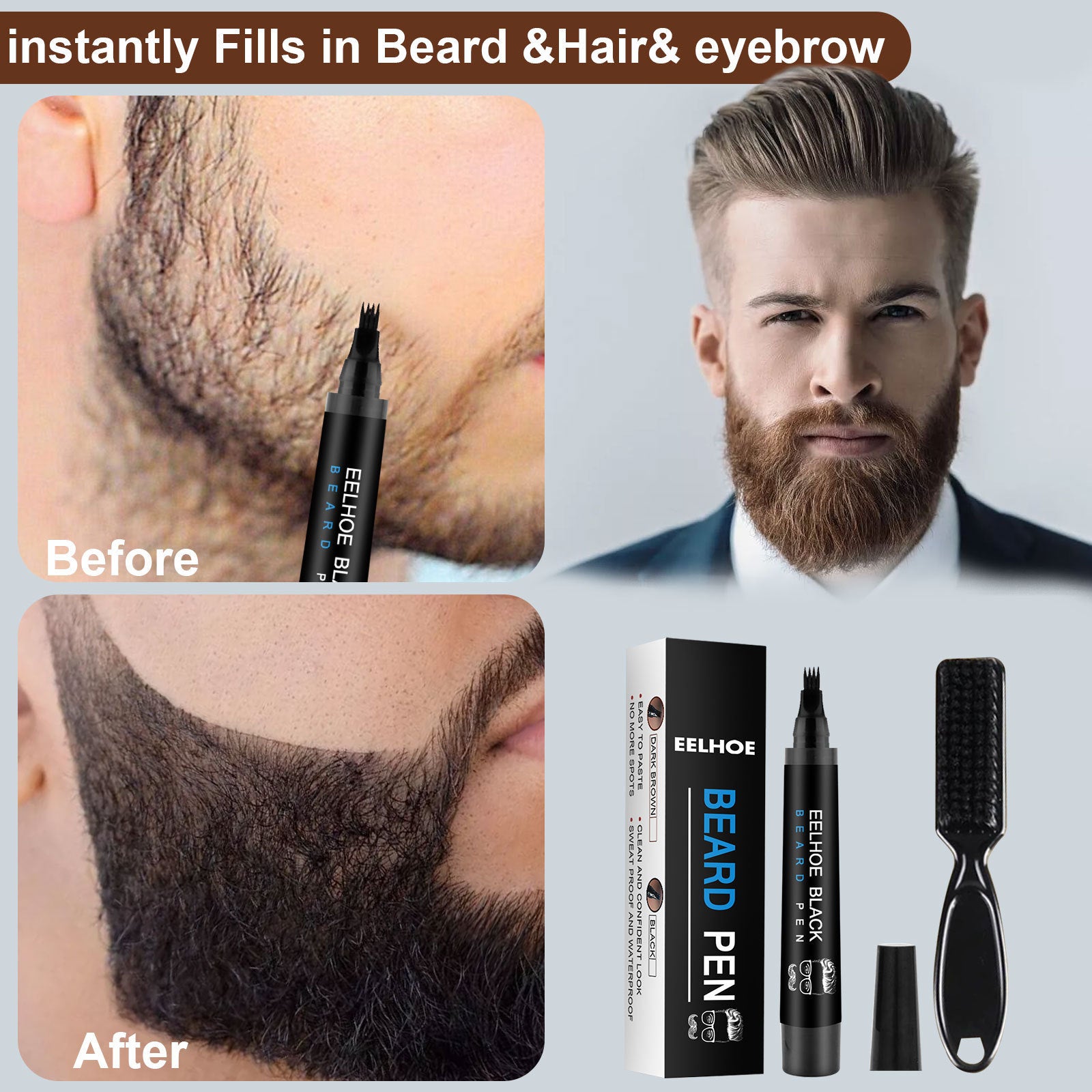 Water-proof Sweat-proof Beard Pen with Detangling brushe for MEN - Mag Max Mart