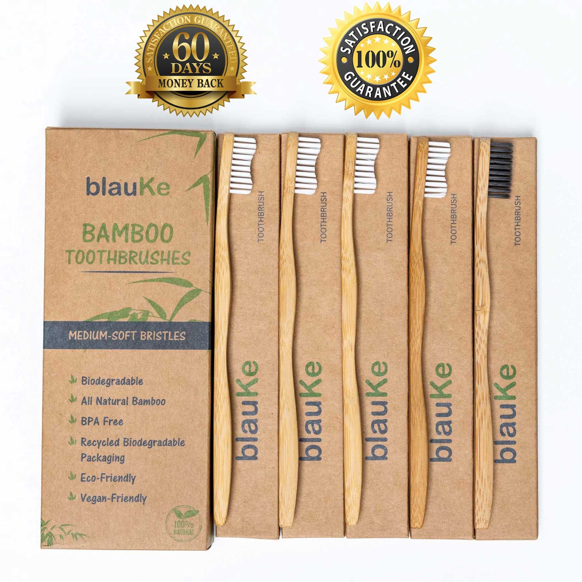 Bamboo Toothbrush Set 5-Pack - Bamboo Toothbrushes Medium Bristles - Mag Max Mart