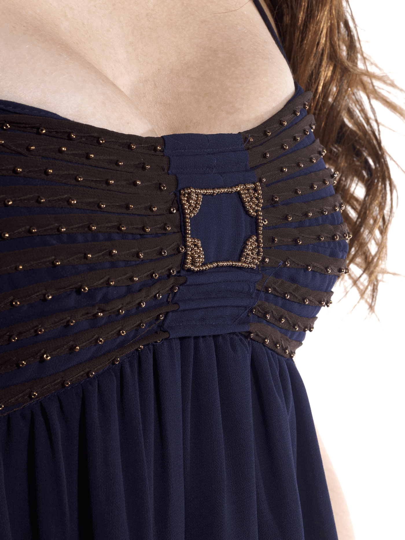 Blue Flowy Dress with Gold Embellishments - MAGM Enterprises LLC