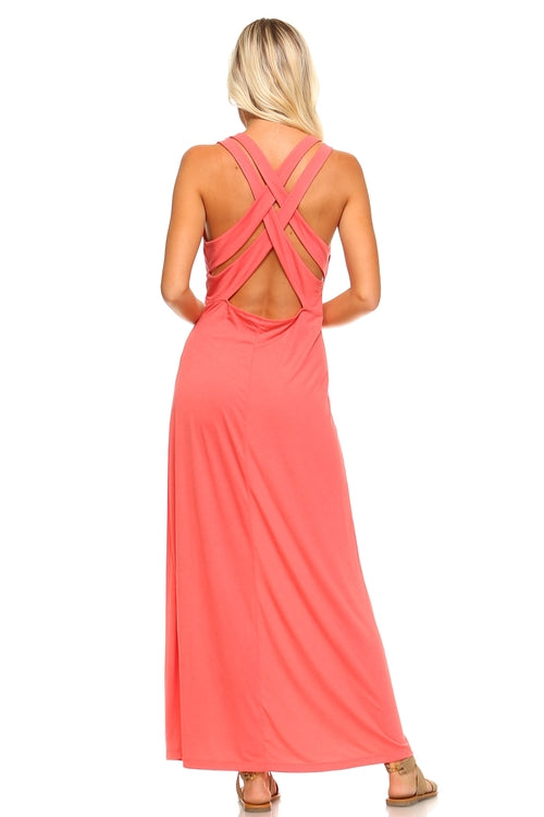 Women's Halter Maxi loong Dress with Cross Back Straps - MAGM Enterprises LLC