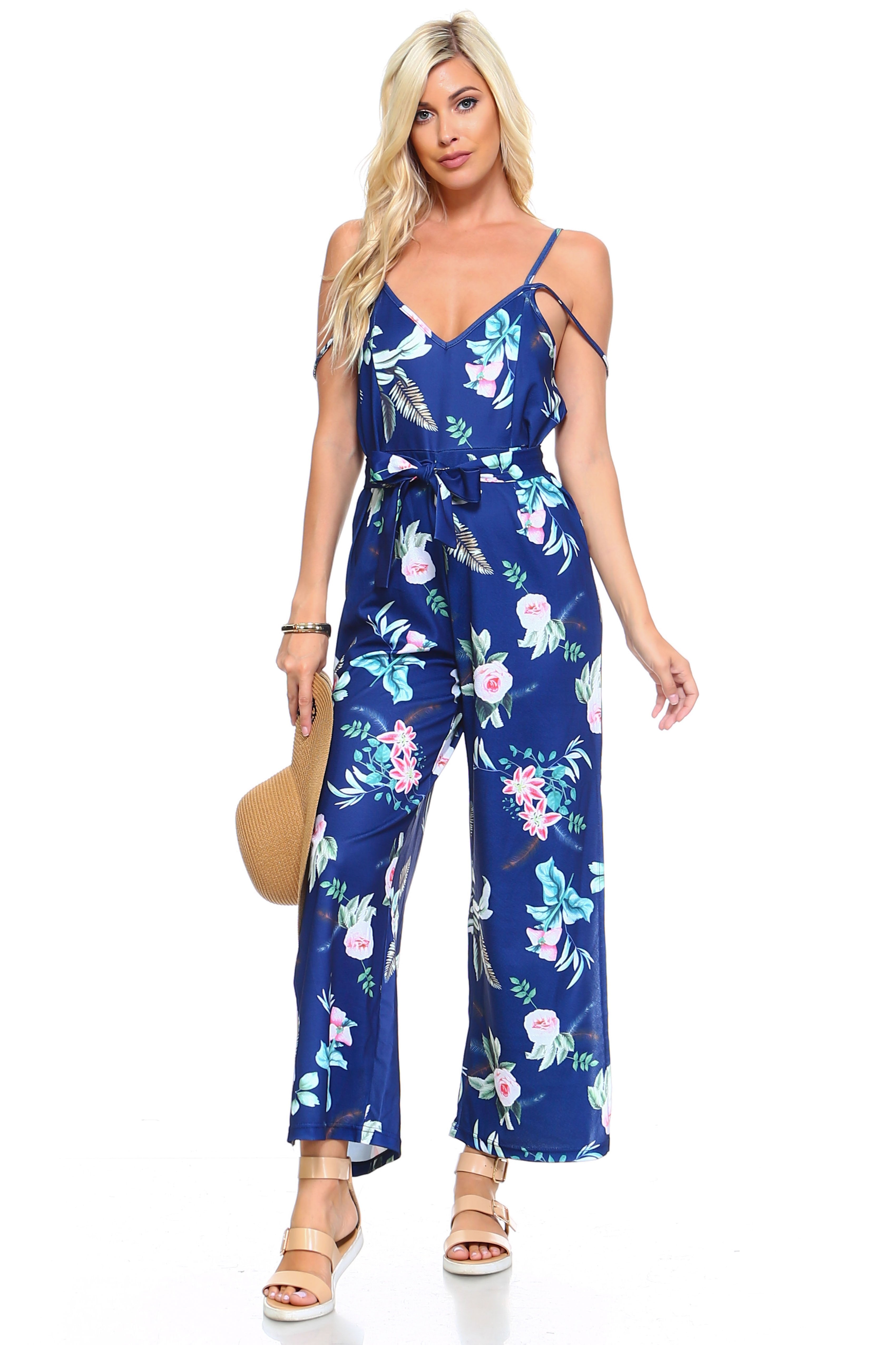 Women's Floral Tie Tank Jumpsuit Romper - MAGM Enterprises LLC