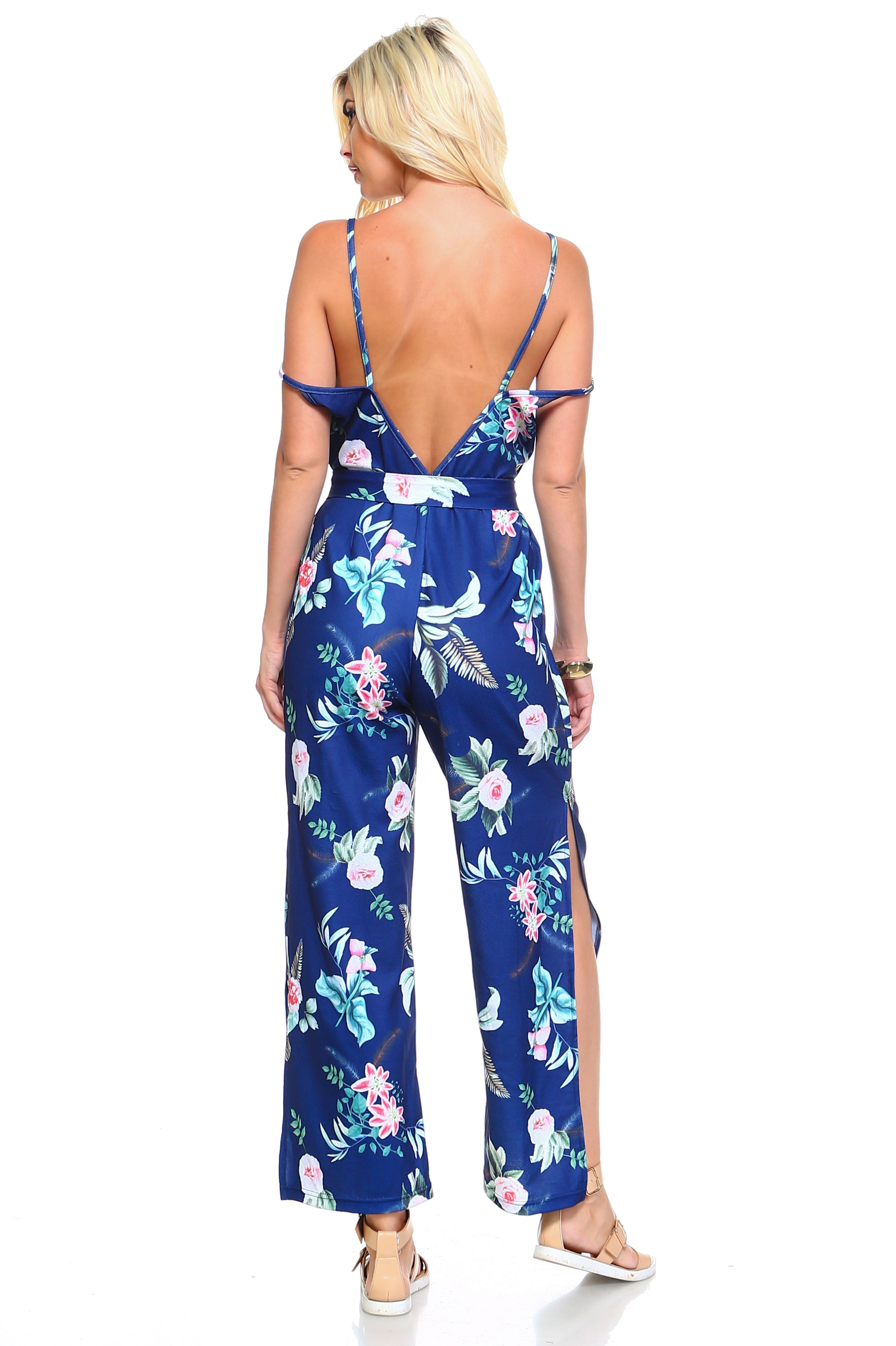 Women's Floral Tie Tank Jumpsuit Romper - MAGM Enterprises LLC