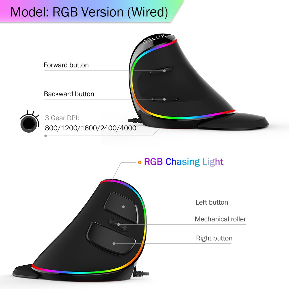 RGB Vertical Wired Mouse - Mag Max Mart