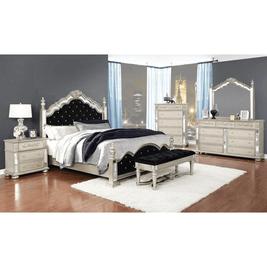 Heidi 5-pieces Eastern King Tufted Upholstered Bedroom Set Metallic - MAGM Enterprises LLC