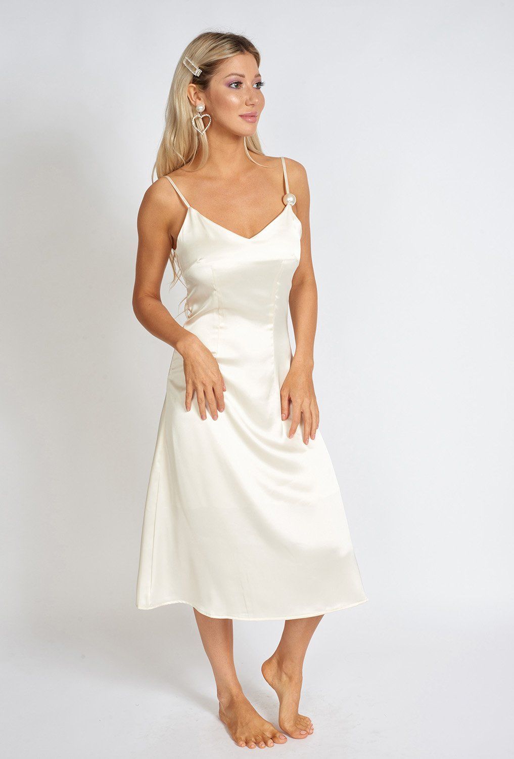 Léonie One Pearl Satin Slip Dress for Women Top Wear Night Wear - MAGM Enterprises LLC