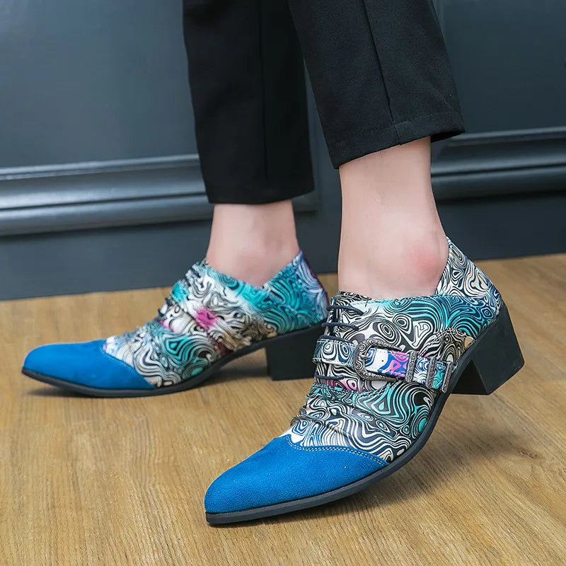 Fashion Colorful Printed Man Dress Shoes Leather High Heel - MAGM Enterprises LLC