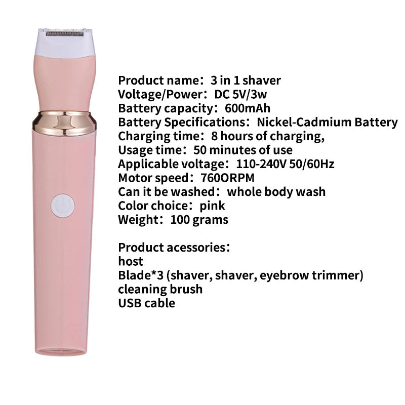 3 in 1 Electric Hair Remover Rechargeable Lady Shaver Trimmer Eyebrow - MAGM Enterprises LLC