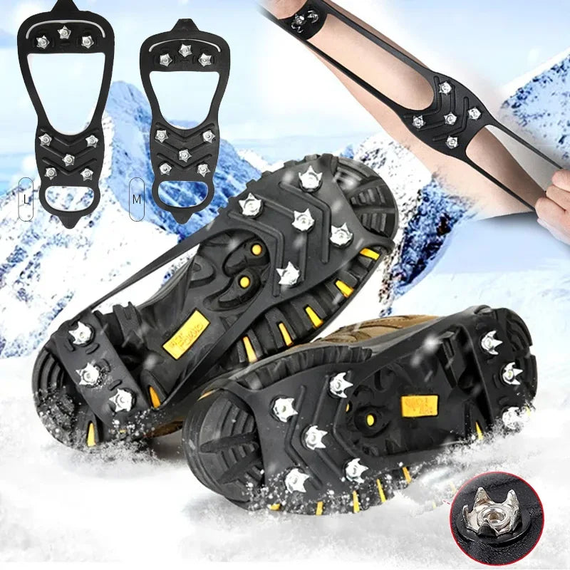 1Pair 8-Snow Teeth Anti-Skid Snow Lce Climbing Shoe Spikes Ice Grips - MAGM Enterprises LLC