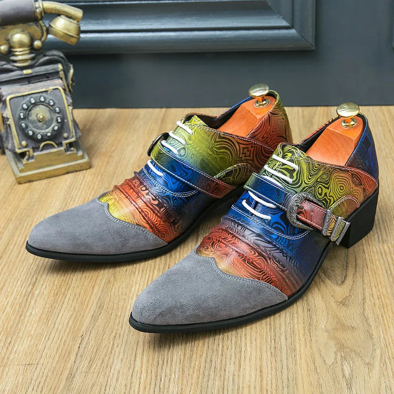 Fashion Colorful Printed Man Dress Shoes Leather High Heel - MAGM Enterprises LLC