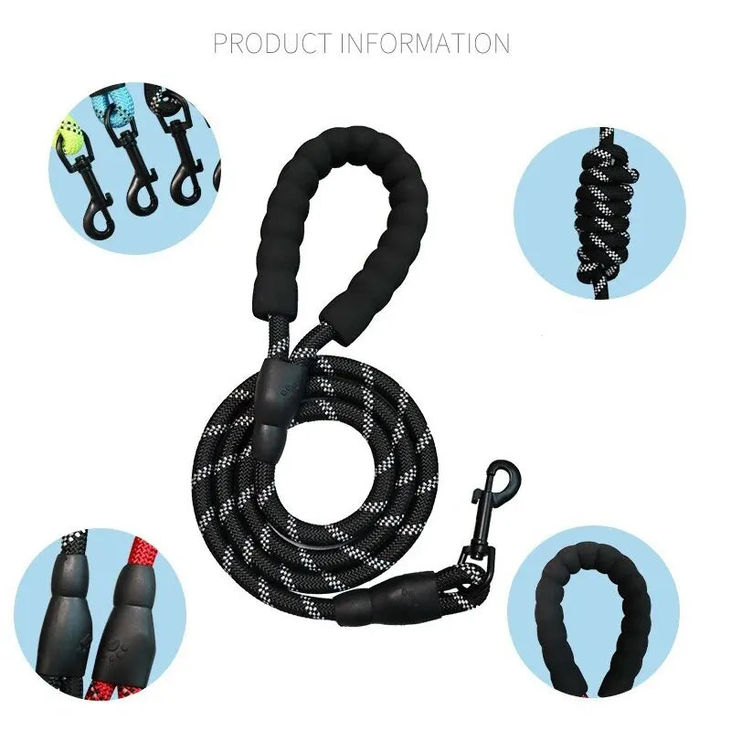 Pet Reflective Leash Nylon Round Leash Explosionproof Punch Leash Dog Walking Round Leash Without Strangulation - Mag Max Mart