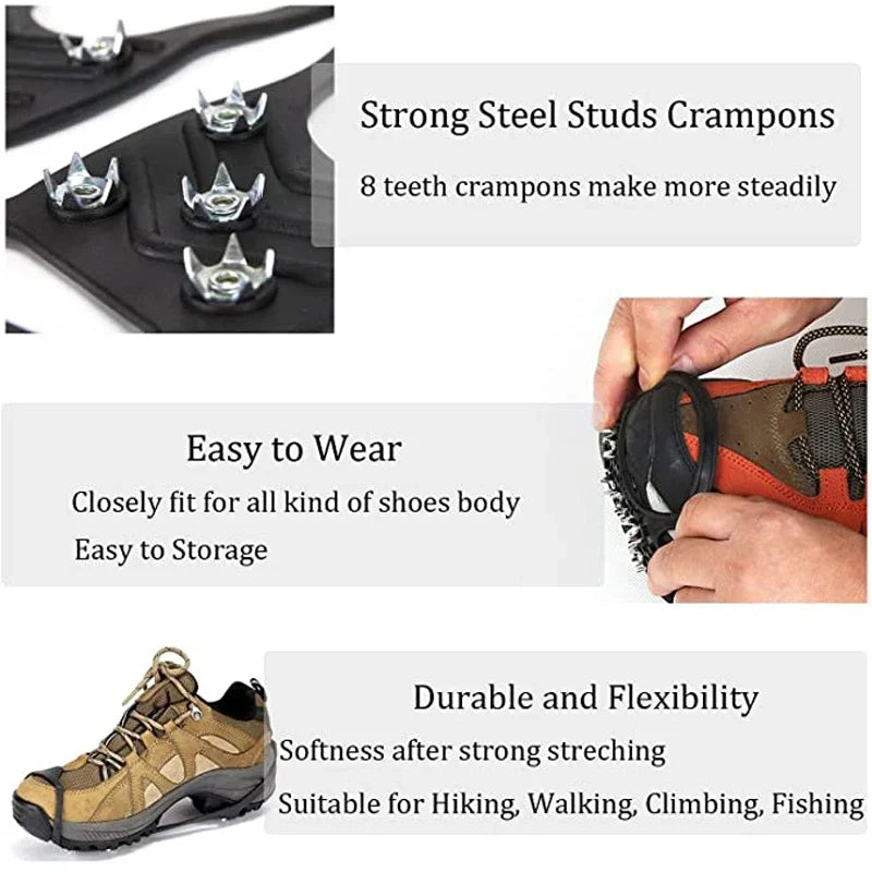 1Pair 8-Snow Teeth Anti-Skid Snow Lce Climbing Shoe Spikes Ice Grips - MAGM Enterprises LLC