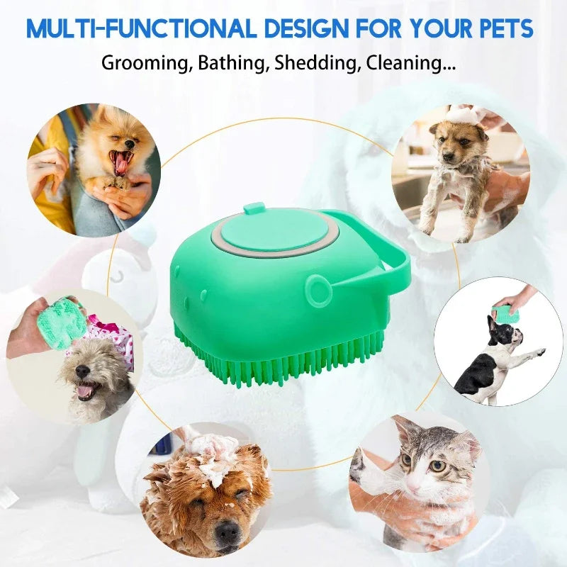 Pet Dog Shampoo Brush 2.7oz 80ml Cat Massage Comb Grooming Scrubber  for Bathing Short Hair Soft Silicone Rubber - Mag Max Mart