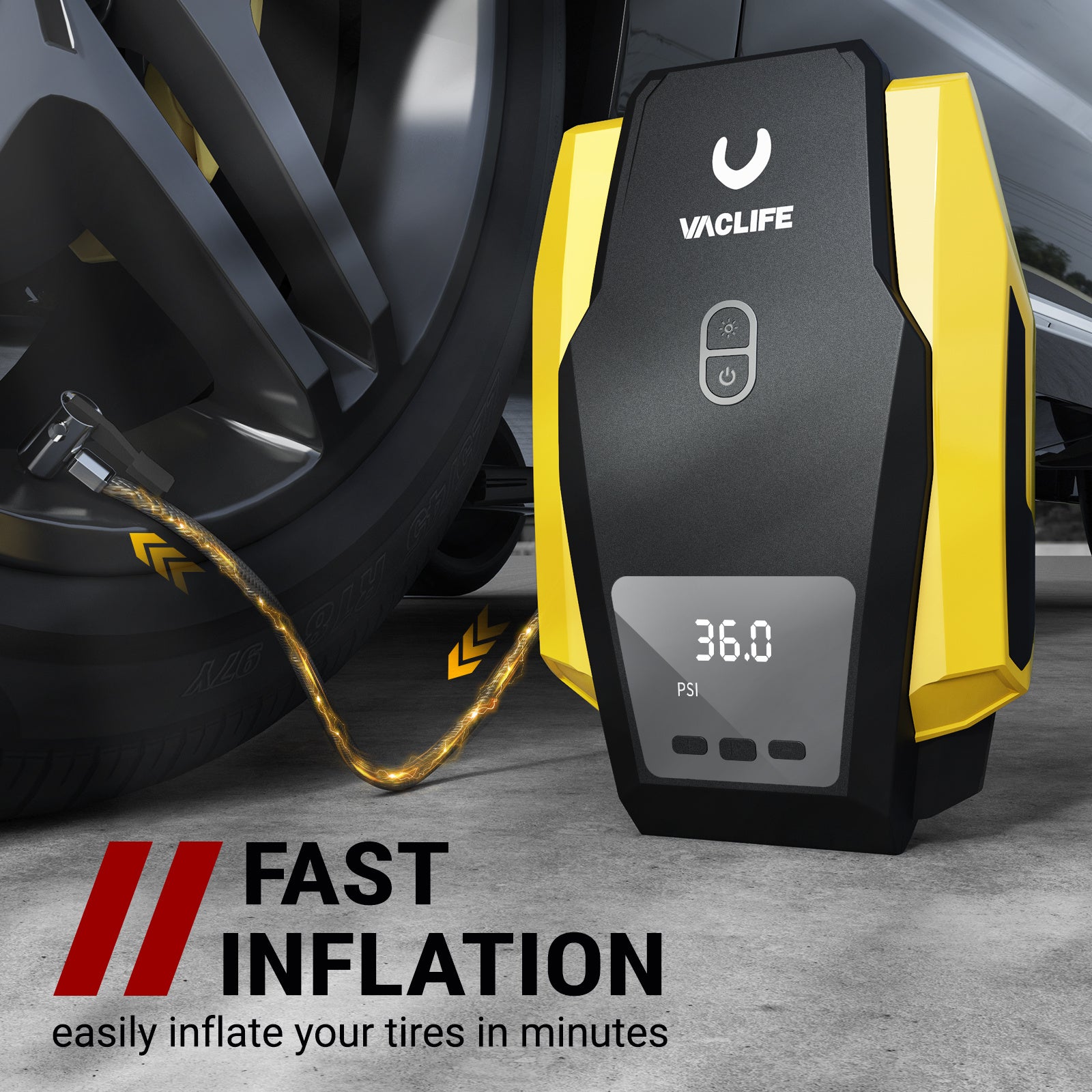 VacLife Air Compressor Tire Inflator, DC 12V Portable Air Compressor For Car Tires, Auto Tire Pump With LED Light, Digital Air Pump For Car Tires, Bicycles And Other Inflatables - MAGM Enterprises LLC