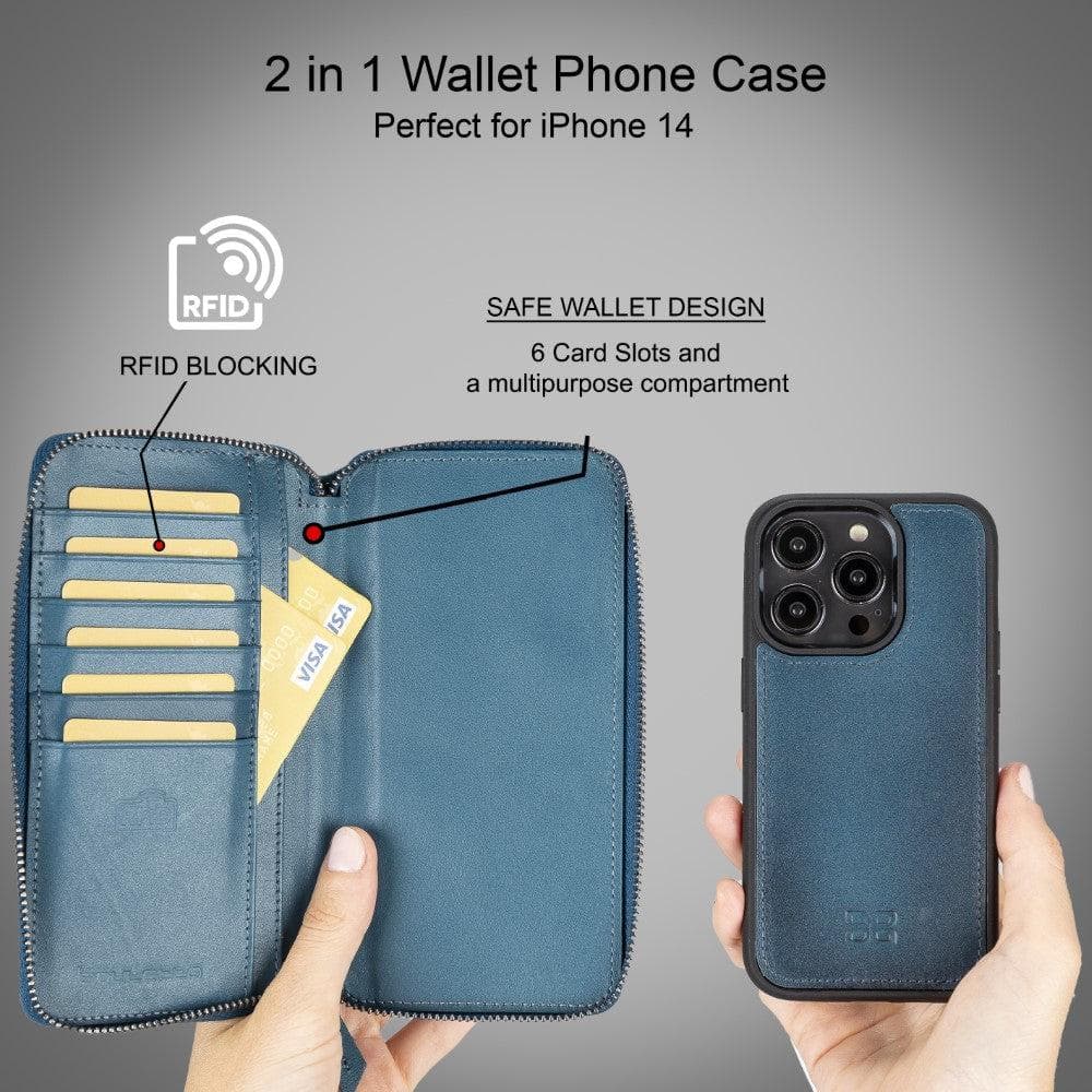 Apple iPhone 14 Series Detachable and Zipper Leather Wallet Case - PMW - Mag Max Mart