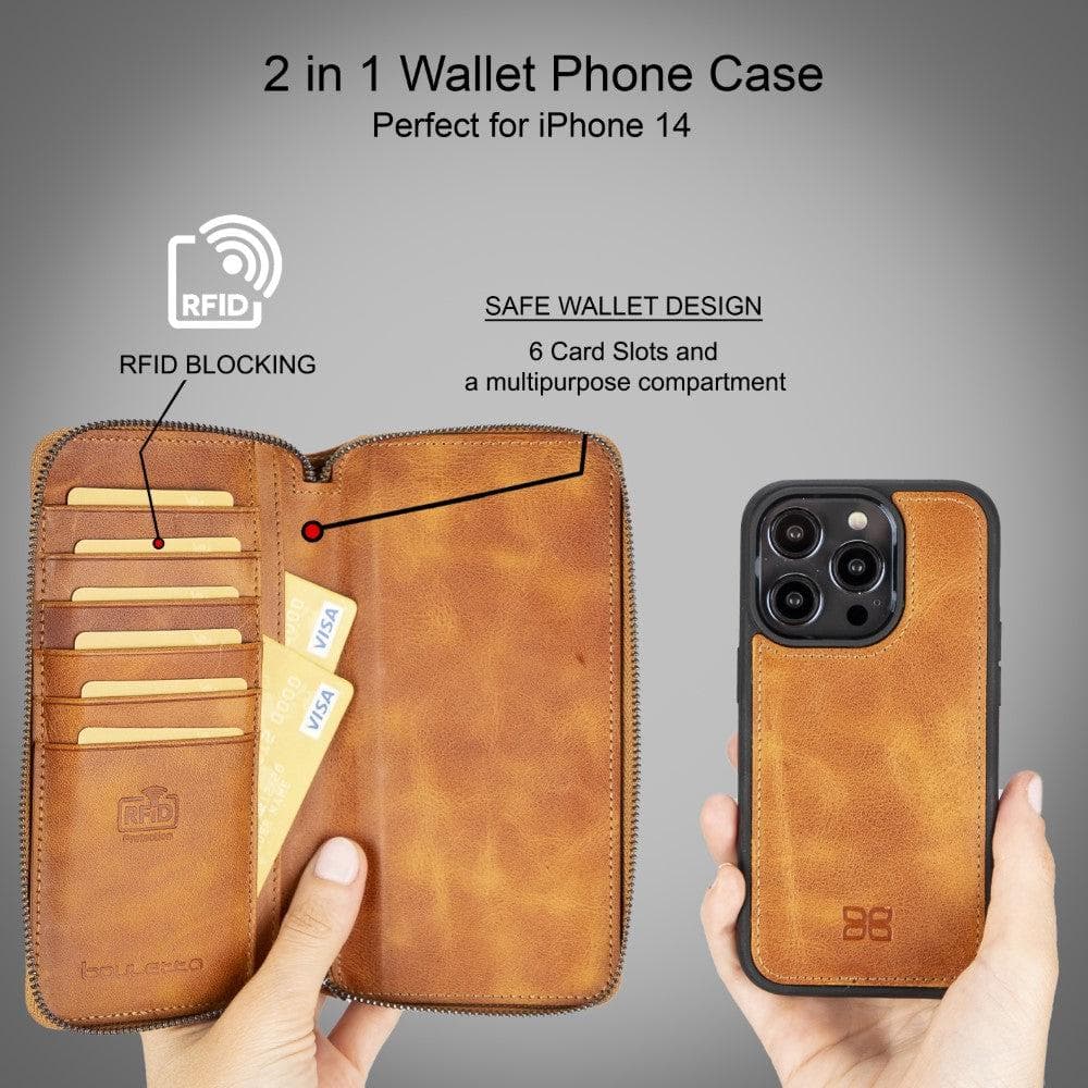 Apple iPhone 14 Series Detachable and Zipper Leather Wallet Case - PMW - Mag Max Mart