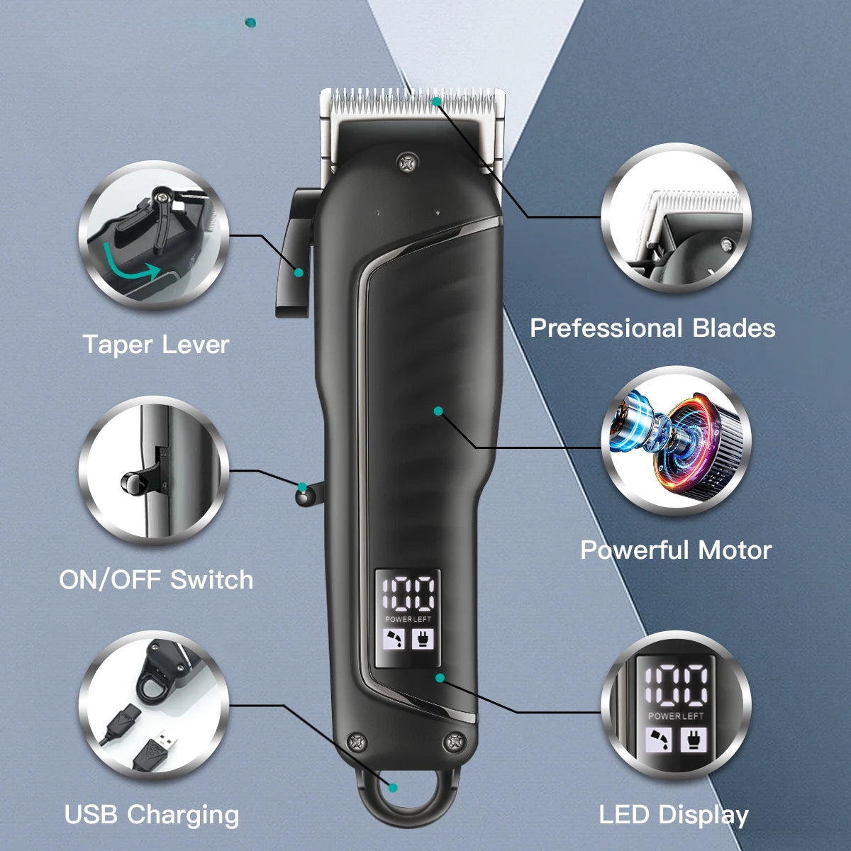 Hair Clipper Professional Hair Cutting Machine Barber Rechargeable - MAGM Enterprises LLC