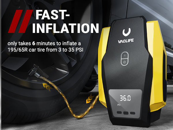 VacLife Air Compressor Tire Inflator, DC 12V Portable Air Compressor For Car Tires, Auto Tire Pump With LED Light, Digital Air Pump For Car Tires, Bicycles And Other Inflatables - MAGM Enterprises LLC