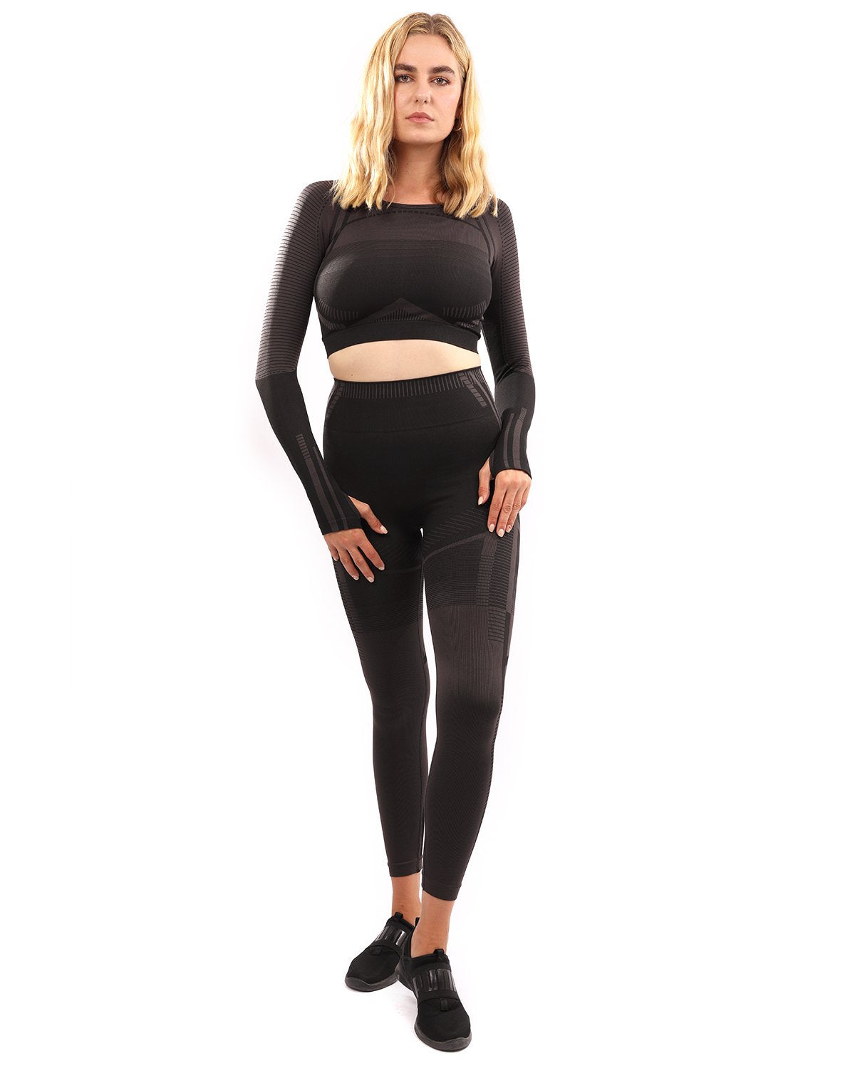 Decata Seamless Leggings & Sports Top Set - Black & Brown for Women - Mag Max Mart