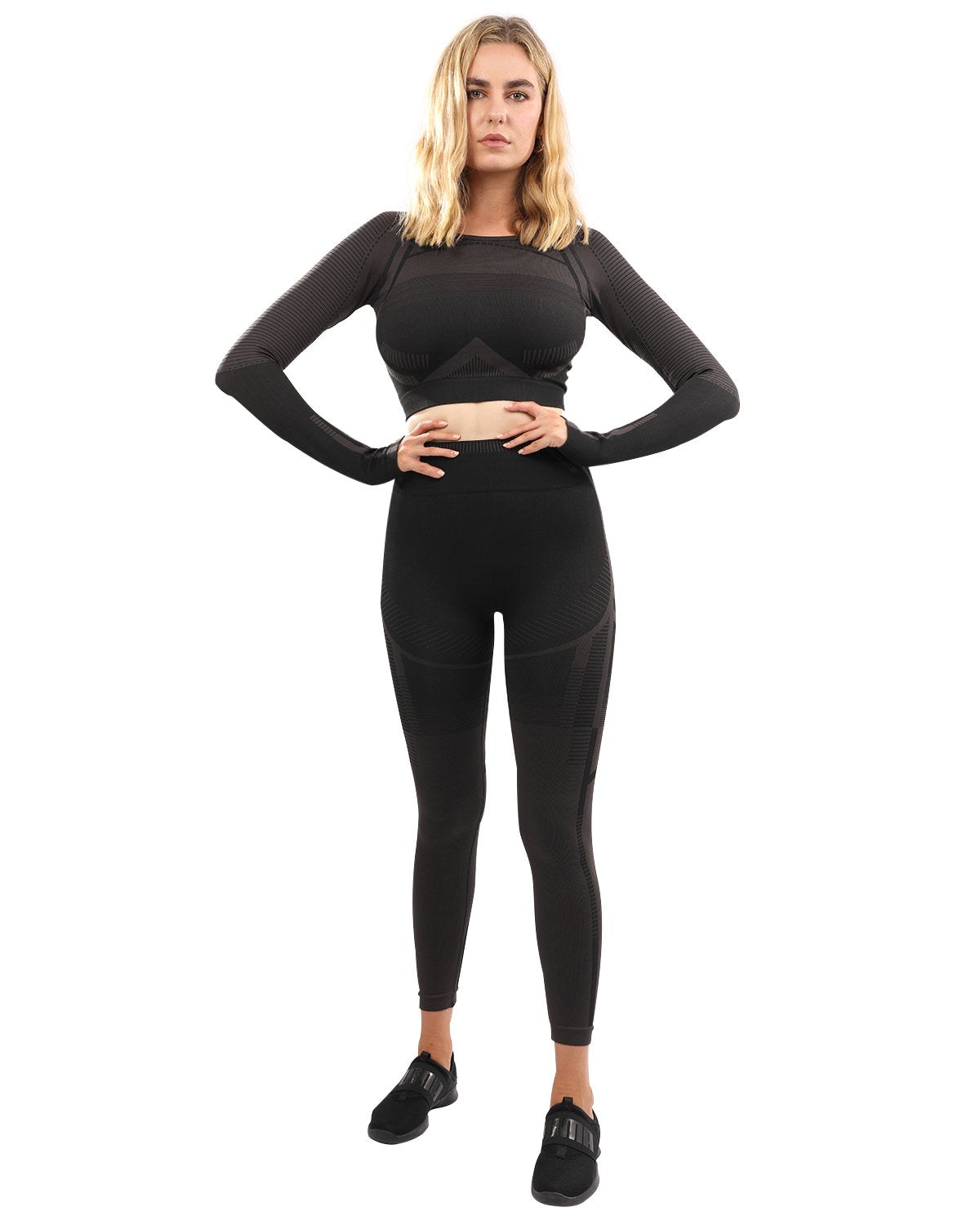 Decata Seamless Leggings & Sports Top Set - Black & Brown for Women - Mag Max Mart