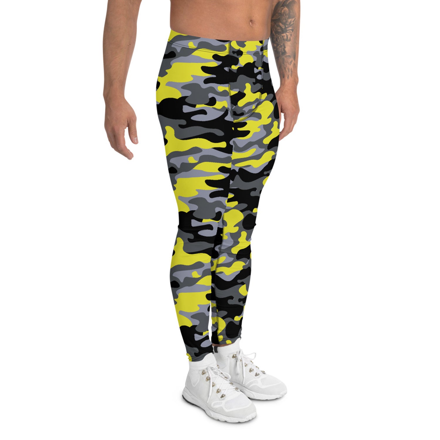 Gray and Yellow Camo Leggings for Men - MAGM Enterprises LLC