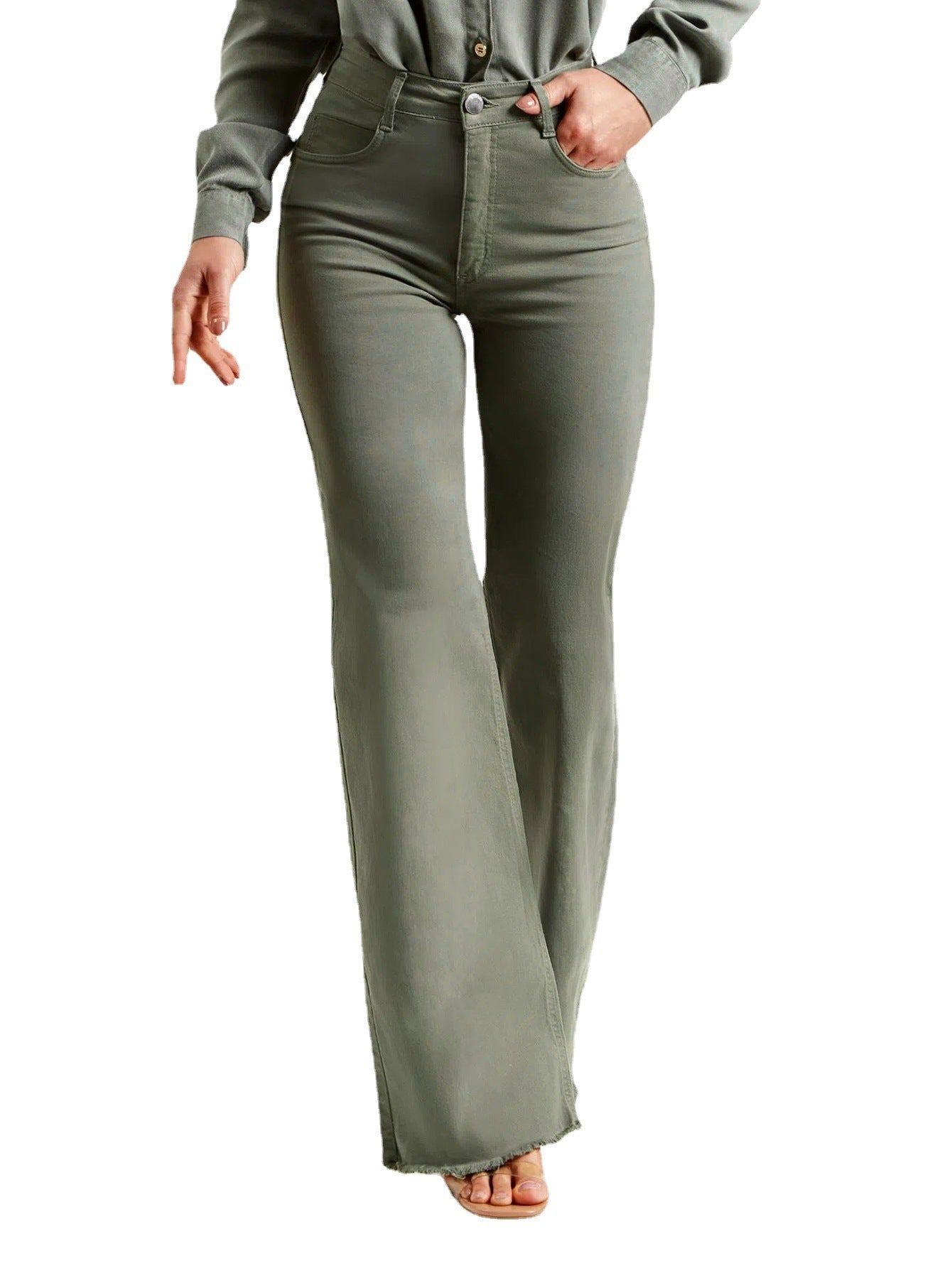 Slim Fit Stretch Fashion Solid Color Frayed Flared Pants for Ladies - Mag Max Mart