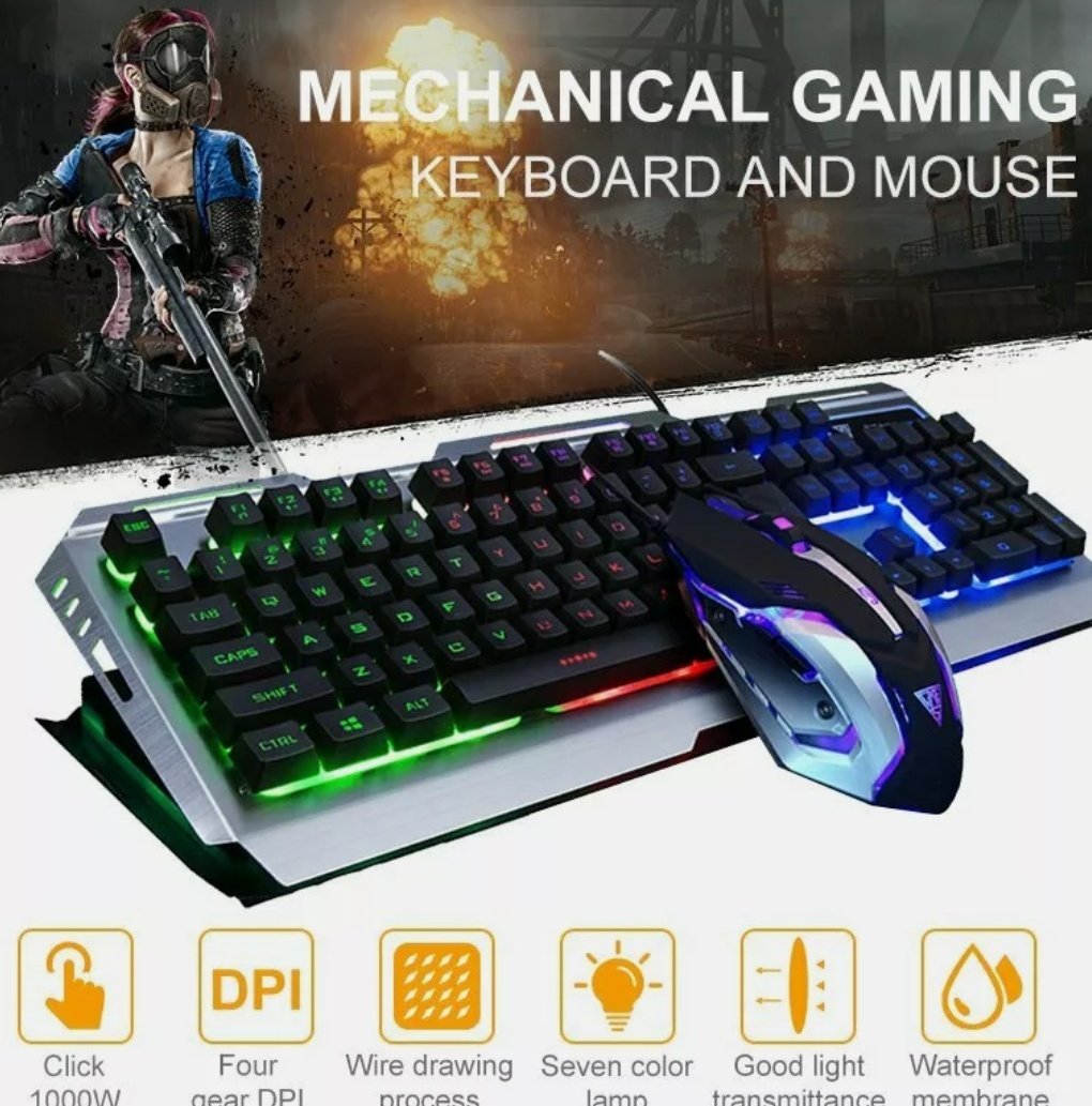 Ninja Dragon Metallic Silver Mechanical Gaming Keyboard and Mouse Set - Mag Max Mart