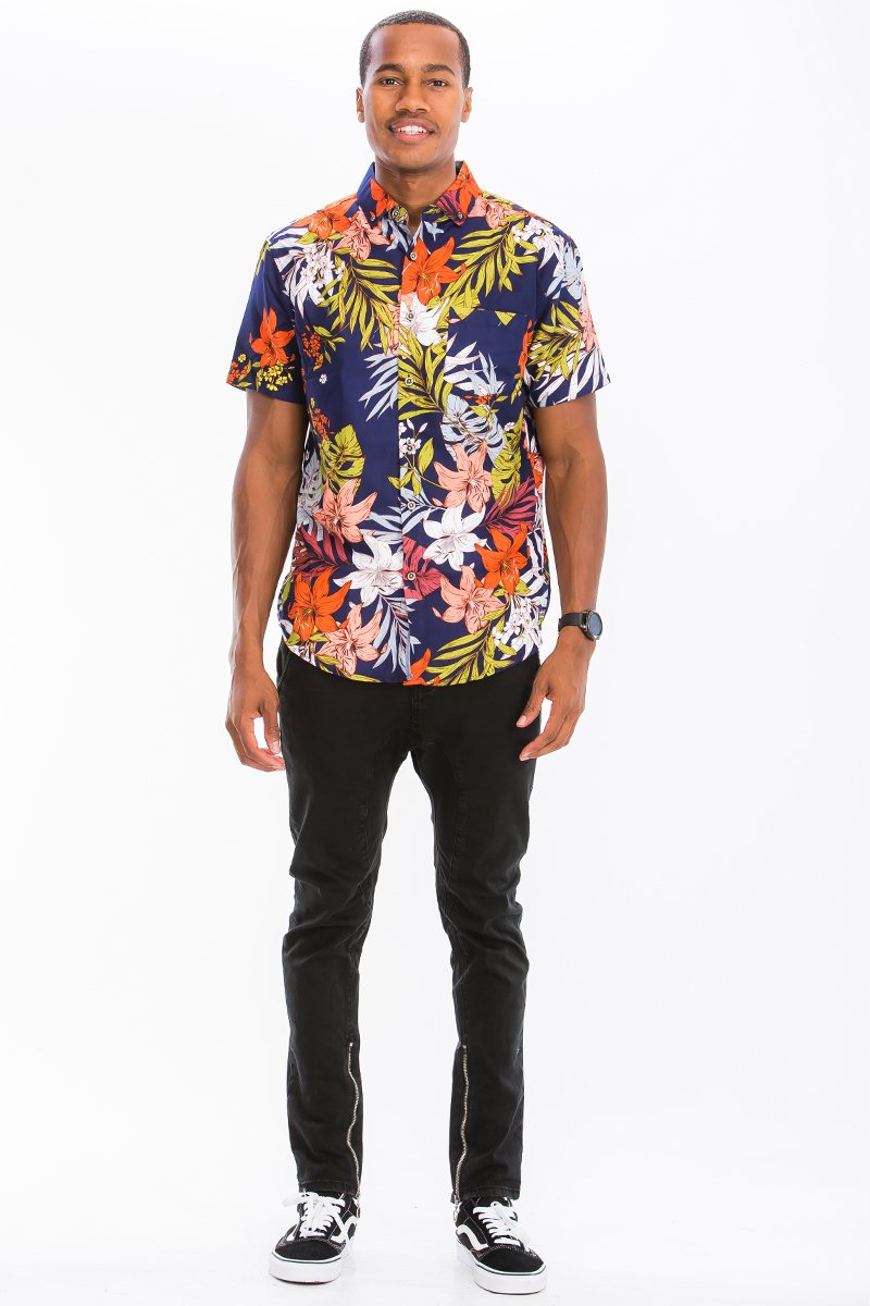 HAWAIIAN PRINT BUTTON DOWN MEN SHIRT HALF SLEEVES - Mag Max Mart